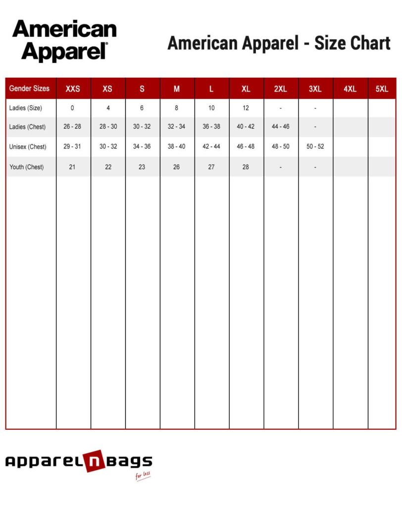 American Apparel Sizing Chart