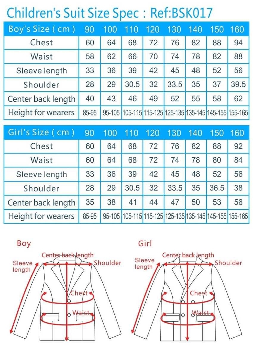 Children suit size chart