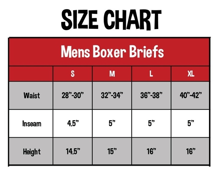 Mens boxer briefs size chart