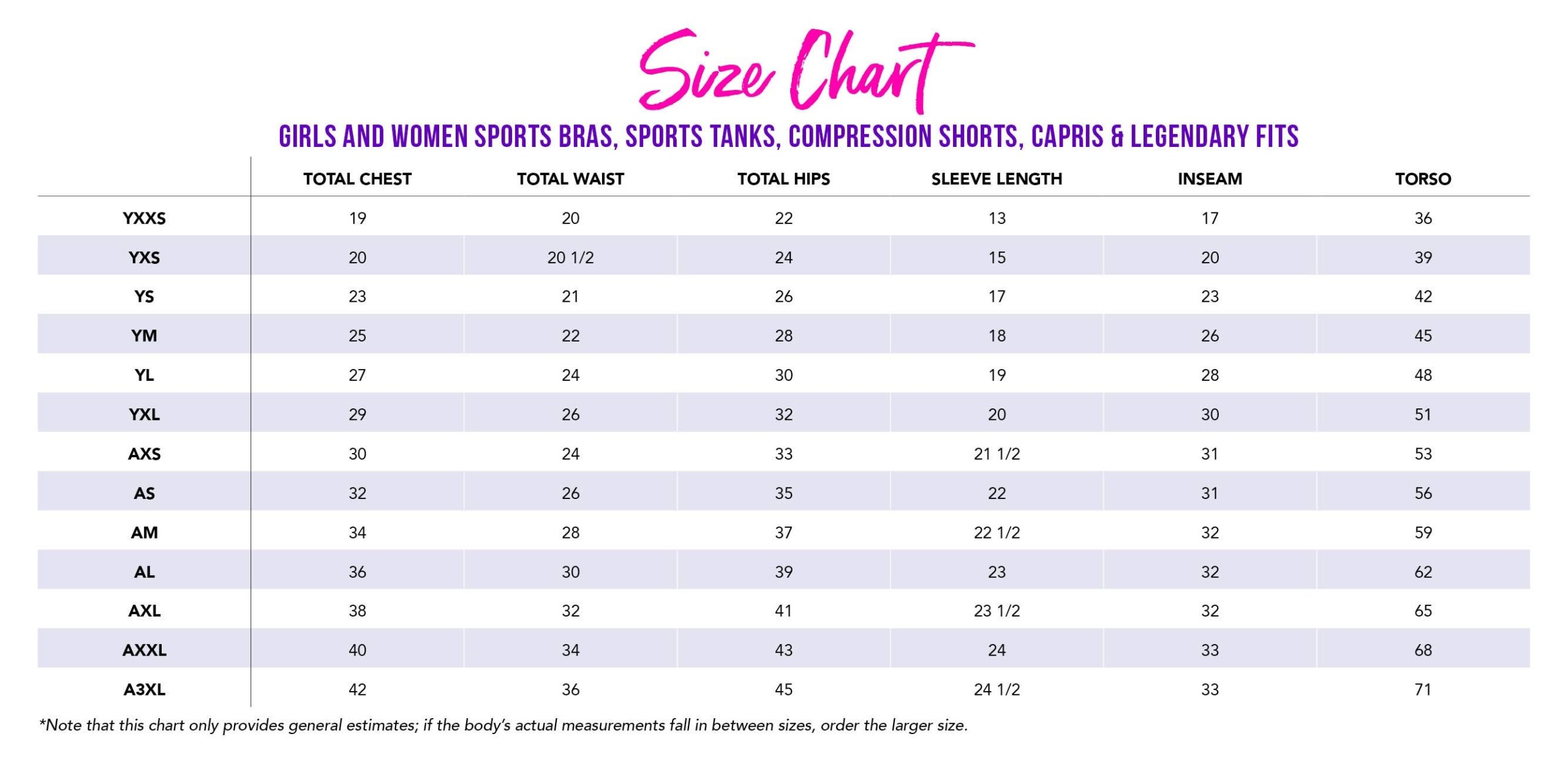 Sports bra size chart scaled