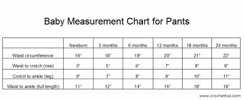 baby pants measurement chart